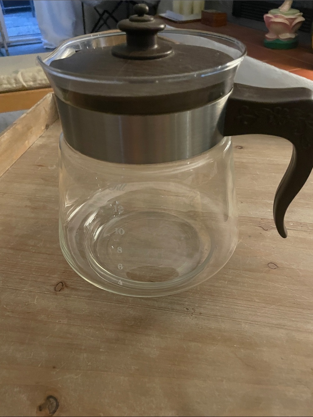 Clear Coffee Carafe Farberware Country with Brown. Floral Handle and Lid -12 cup